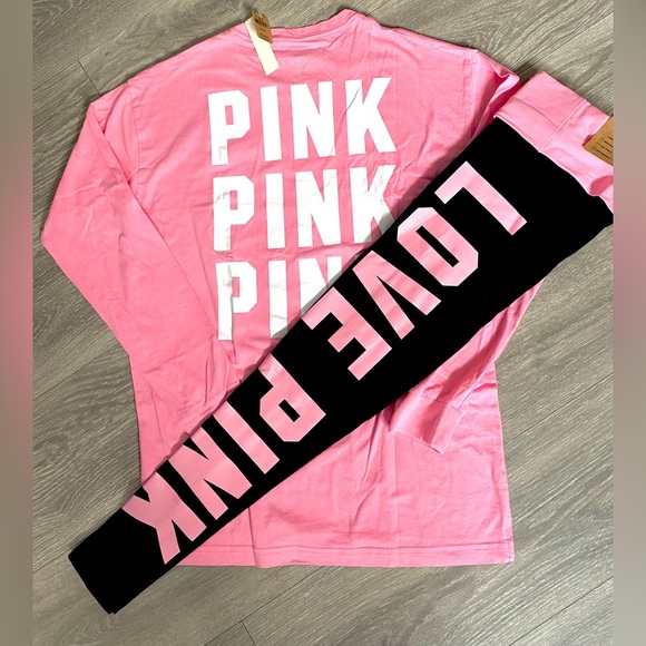 NWT VS PINK DREAMY PINK CAMPUS LONG SLEEVE AND MATCHING MID RISE LEGGINGS, LOGO - Picture 12 of 13